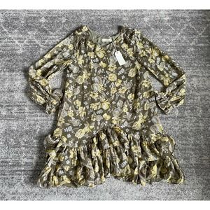 By Together Womens S Dress Brown Floral Knee Length Long Sleeve Ruffle NWT L5